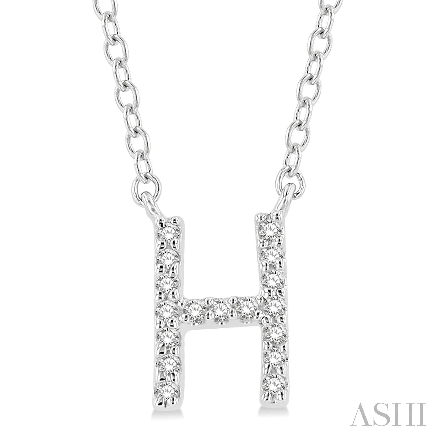 10K White Gold Diamond Initial "H" Necklace, 0.05 Carat TW