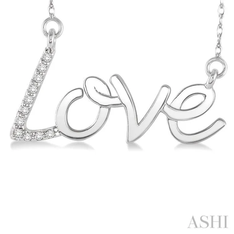 1/20 Ctw Single Cut Diamond Love Pendant in 14K White Gold with Chain