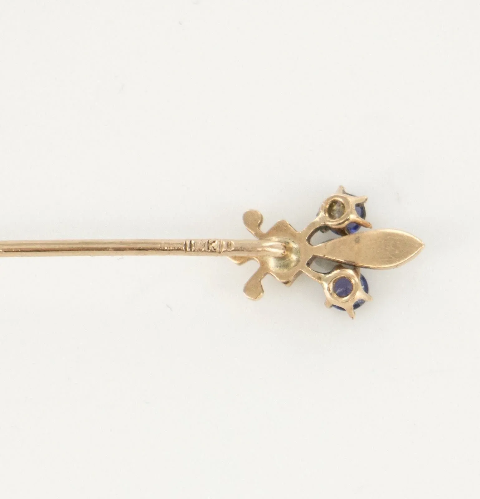 14 KT Gold Amethyst Seed Pearl Stick Lapel Pin Brooch