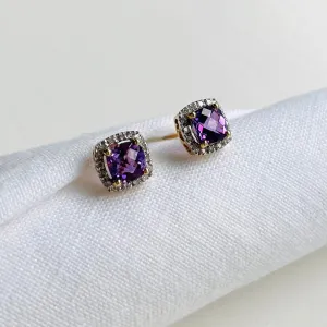 14K Amethyst & Diamond Studs