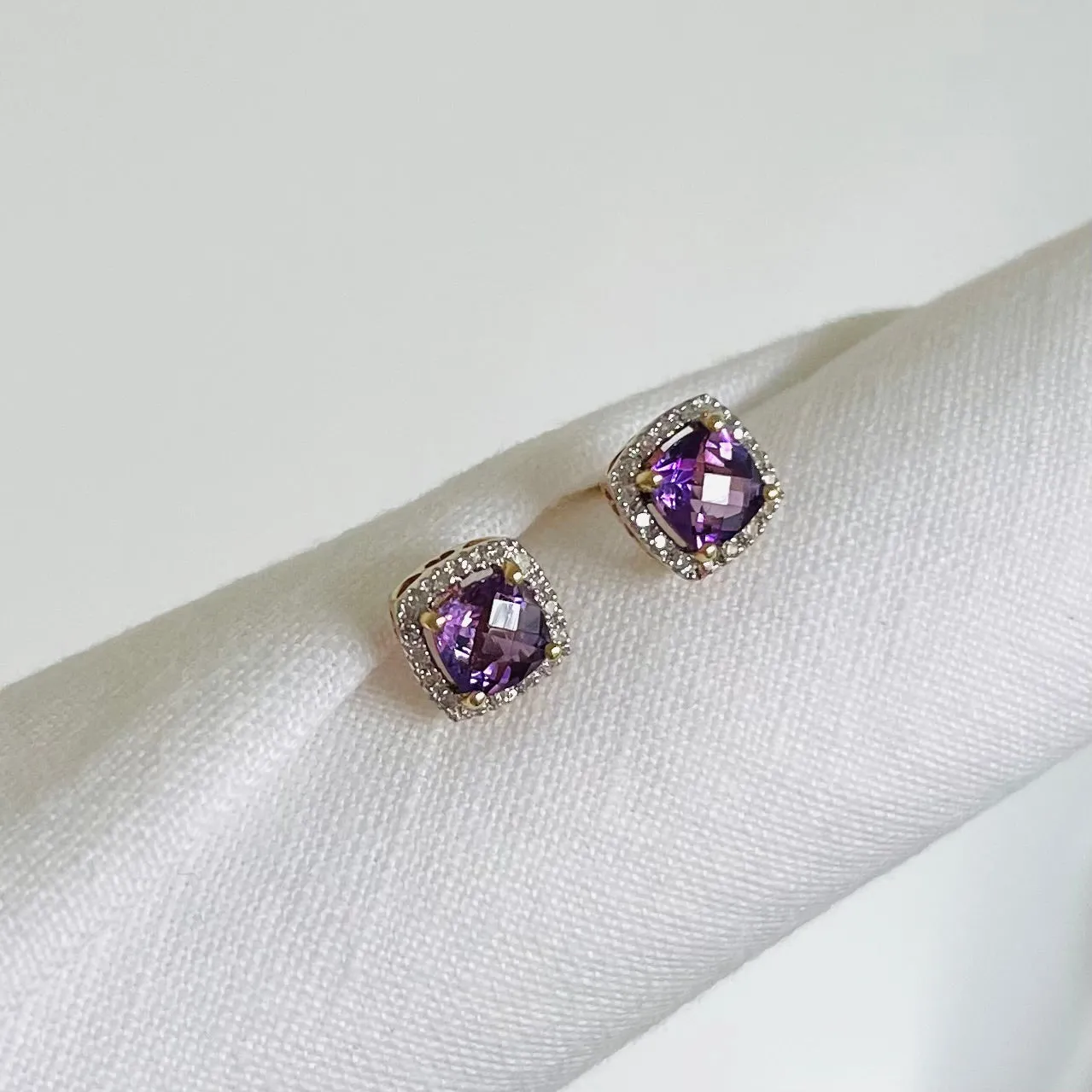 14K Amethyst & Diamond Studs