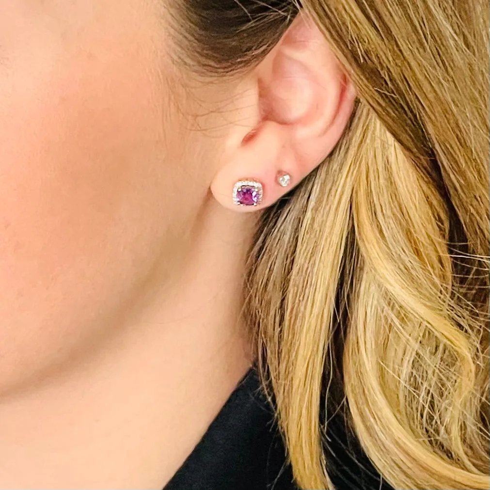 14K Amethyst & Diamond Studs