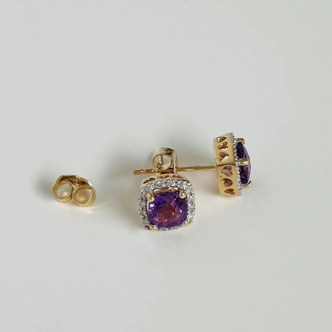 14K Amethyst & Diamond Studs