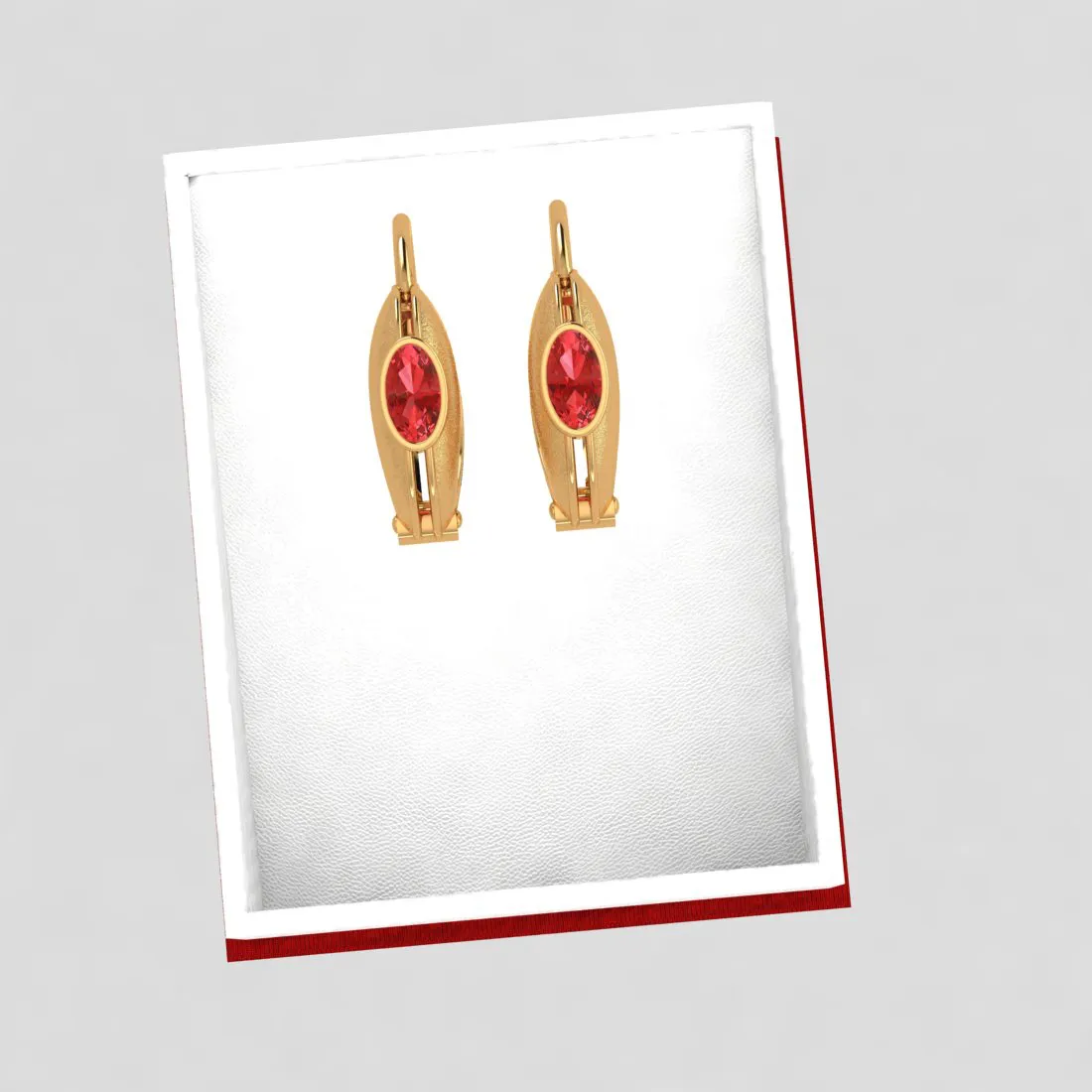 14k Circular Gold Earrings With Red Stone