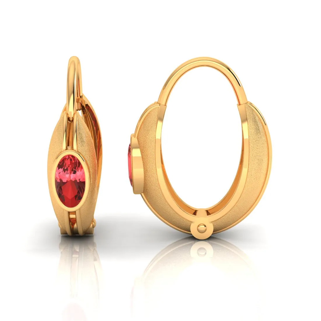 14k Circular Gold Earrings With Red Stone