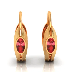 14k Circular Gold Earrings With Red Stone