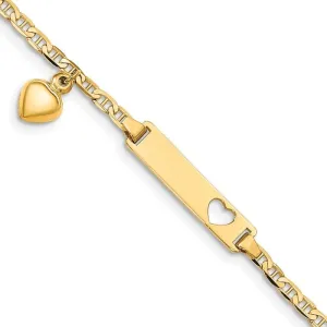 14K Cut-out Heart w/Dangling Heart Children's Anchor Link ID Bracelet