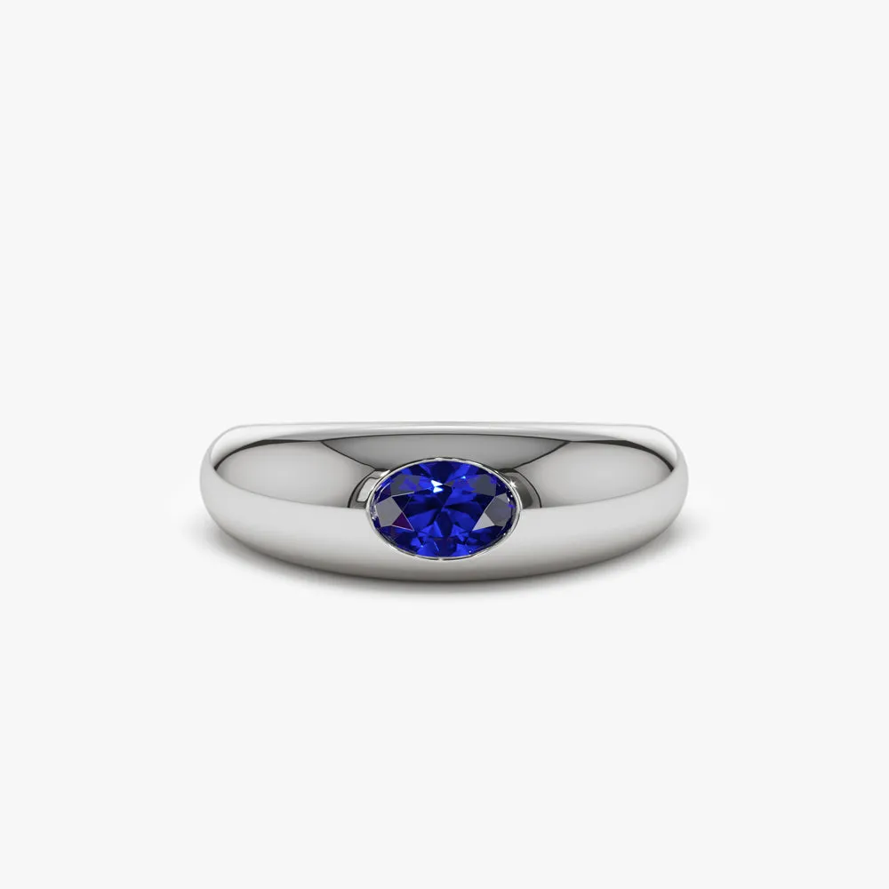 14k Flush Set Oval Sapphire Dome Ring