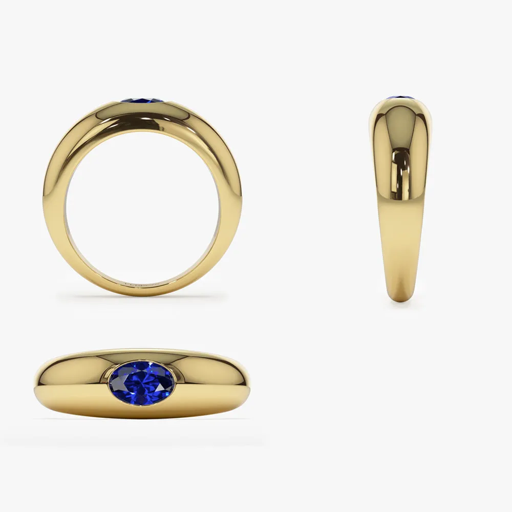 14k Flush Set Oval Sapphire Dome Ring