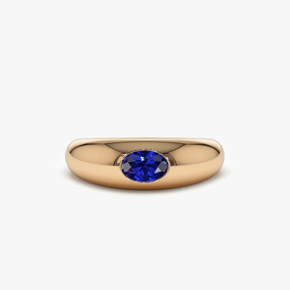 14k Flush Set Oval Sapphire Dome Ring