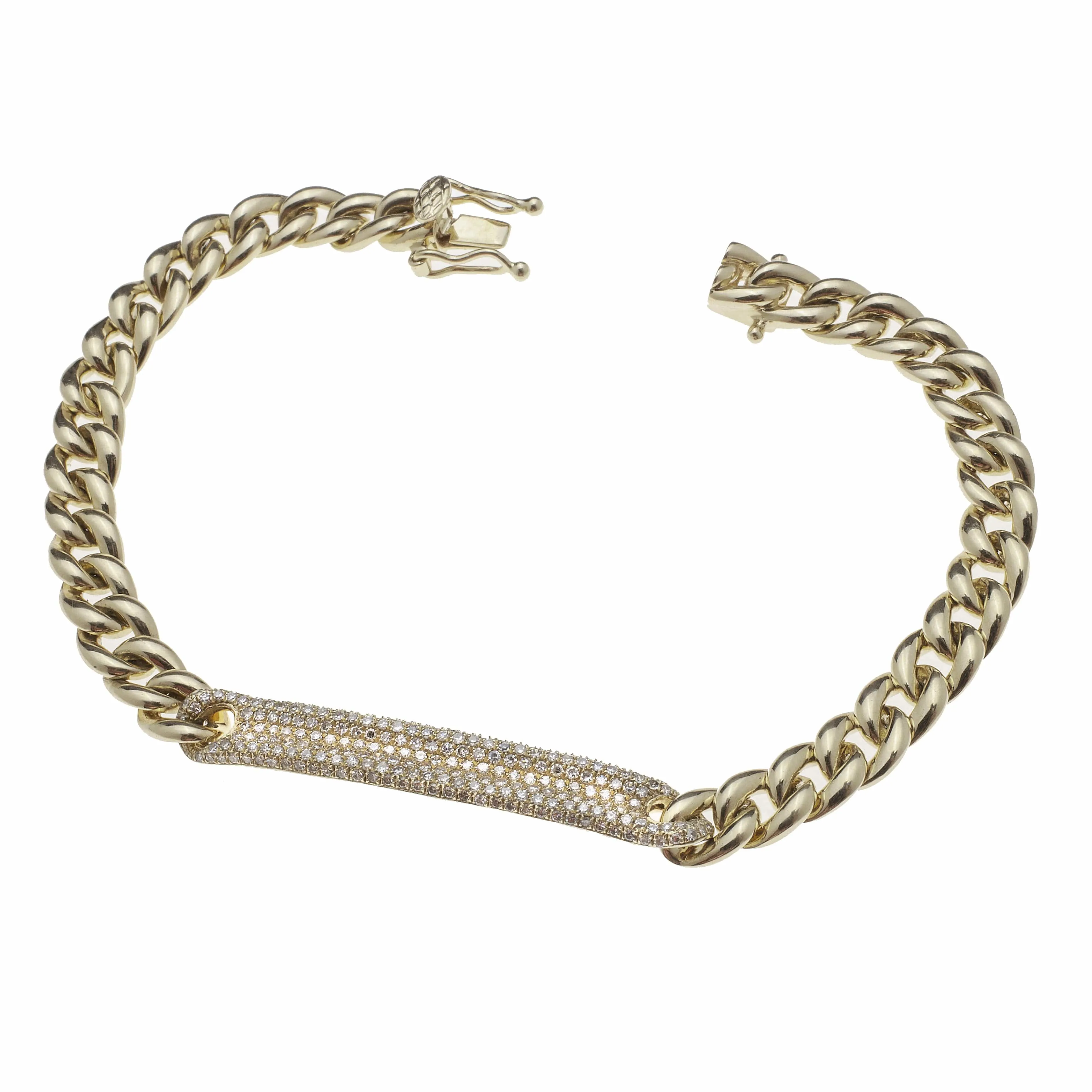 14K Gold and Micro-Pave Diamond ID Cuban Link Chain Bracelet