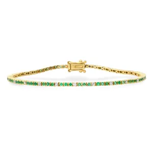 14K Gold Emerald and Diamond Tennis Bracelet 4-Prong Setting