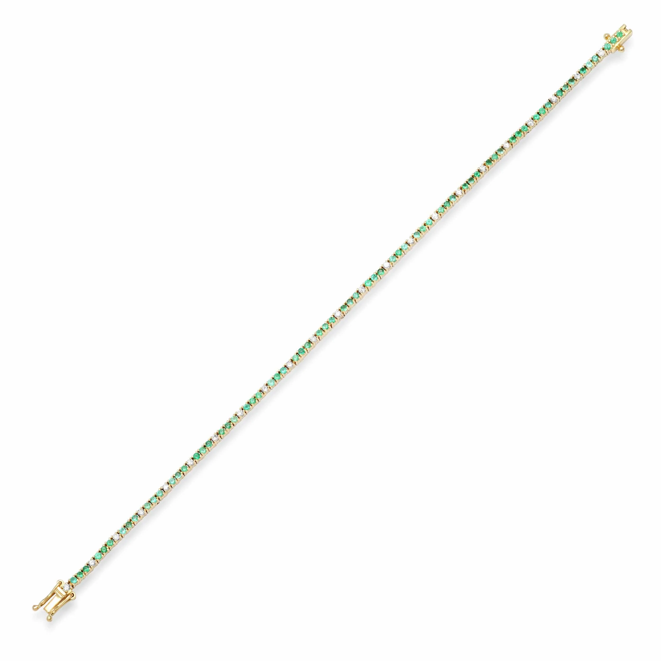 14K Gold Emerald and Diamond Tennis Bracelet 4-Prong Setting