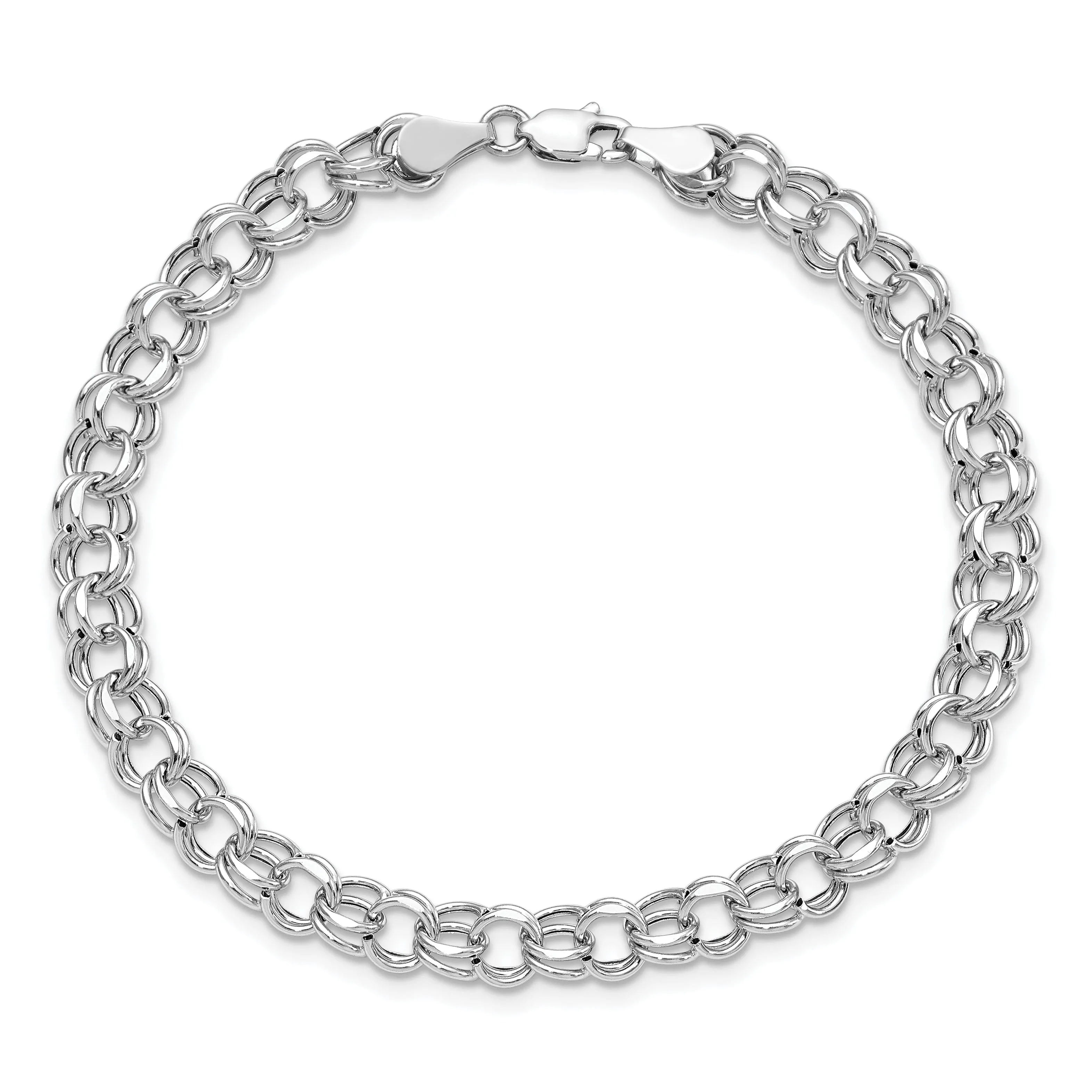 14K White Gold Charm Bracelet - Diamond Cut, 6-MM Wide Link, 7.25-inch