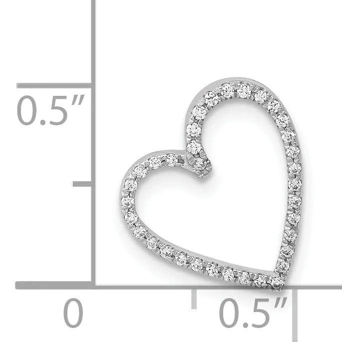 14k White Gold Polished Finish Closed Back 1/10-CT Diamond Vintage Heart Fancy Design Chain Slide Pendant will not fit Omega Chain