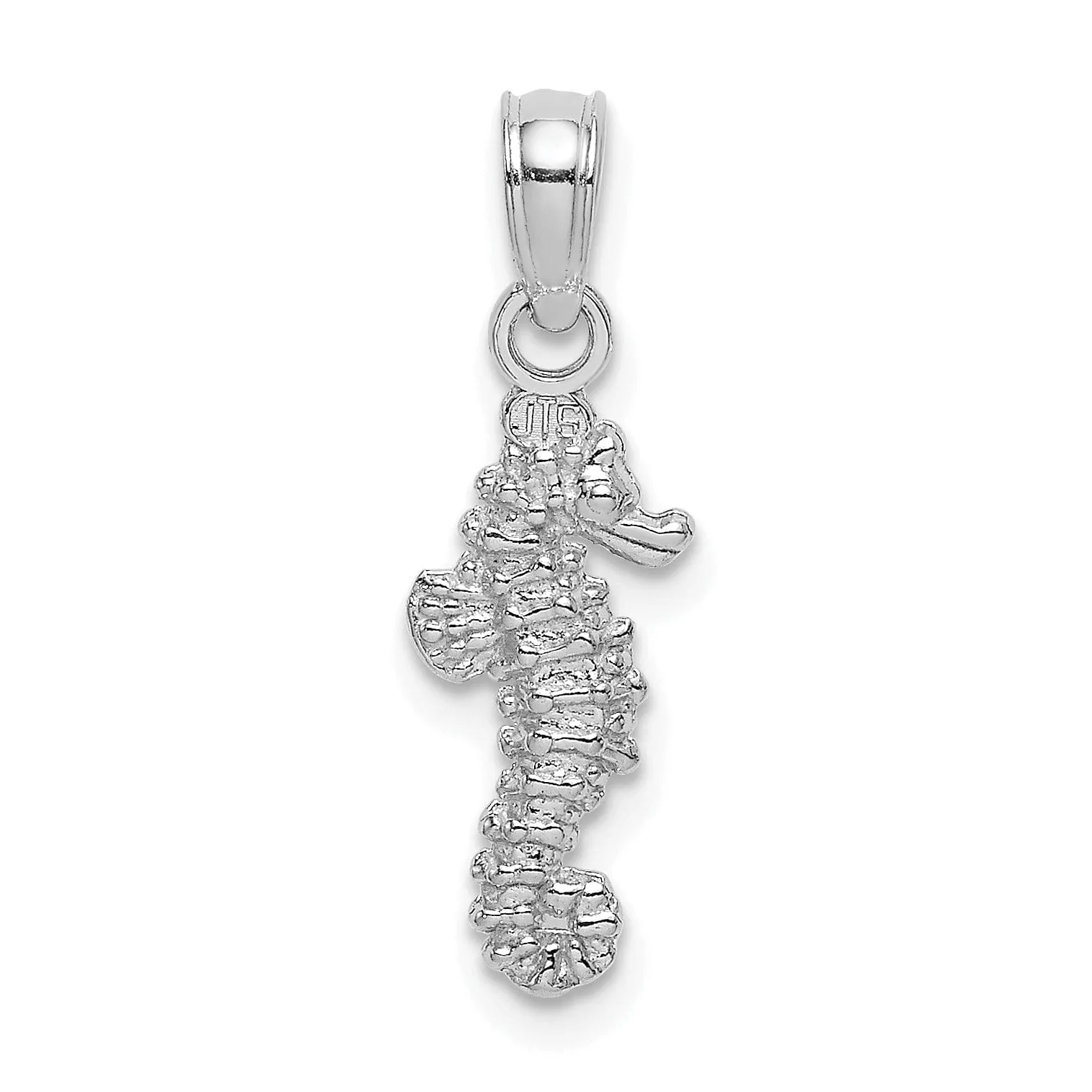 14K White Gold Solid Texture Polished Finish 3-Dimensional Mini Size Seahorse Charm Pendant