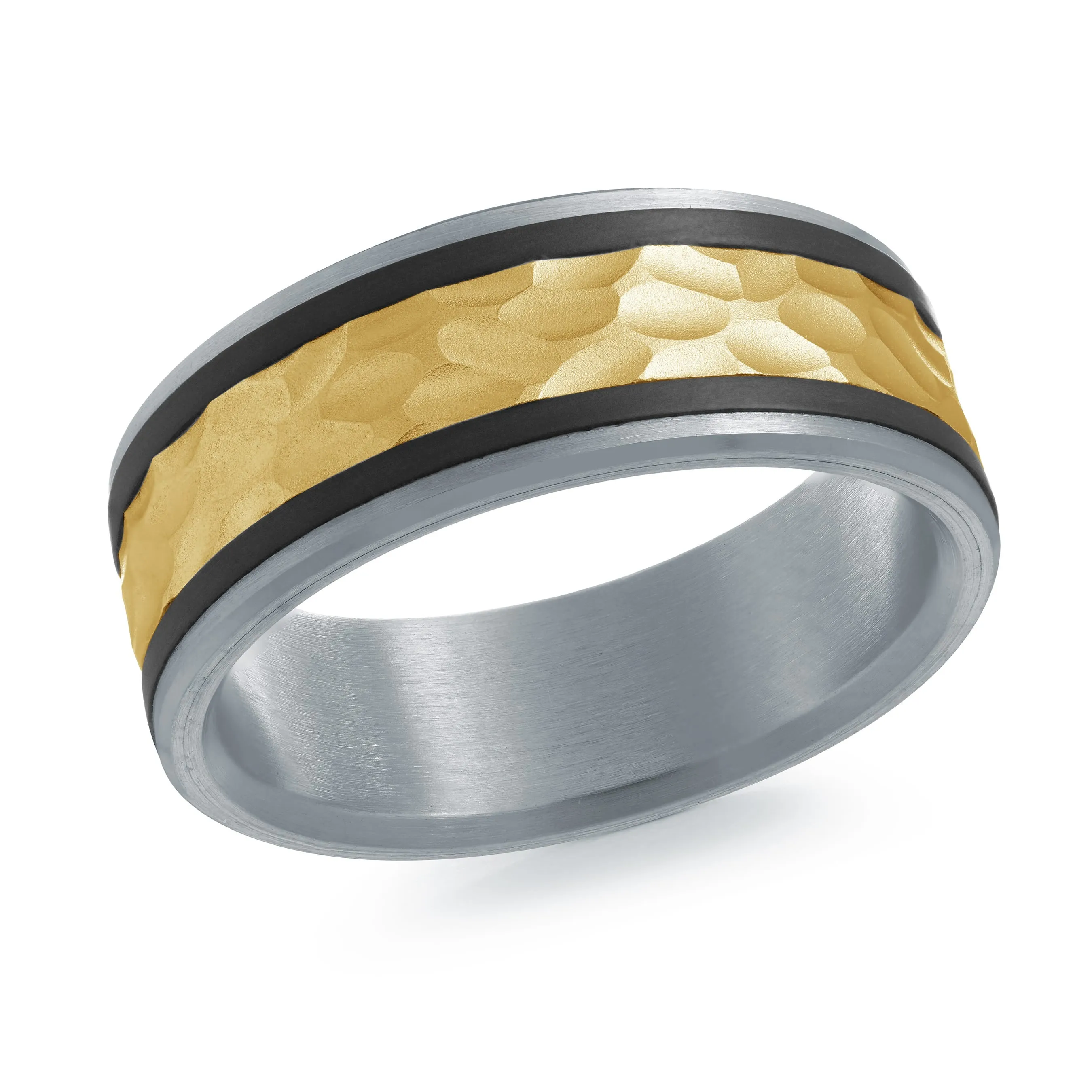 14K White Gold with Carbon Fiber and 14K Yellow Gold Ring from the Noir Collection by Malo - MRDA-151-8WBY