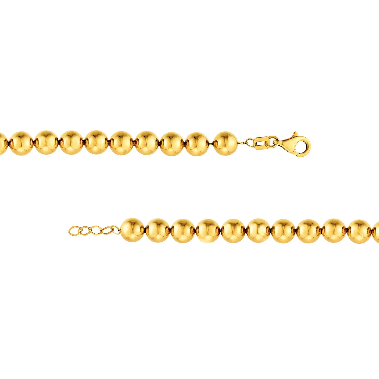 14k Yellow gold 6mm Beaded Bracelet with Lobster Lock - 6.5" to 7.5"