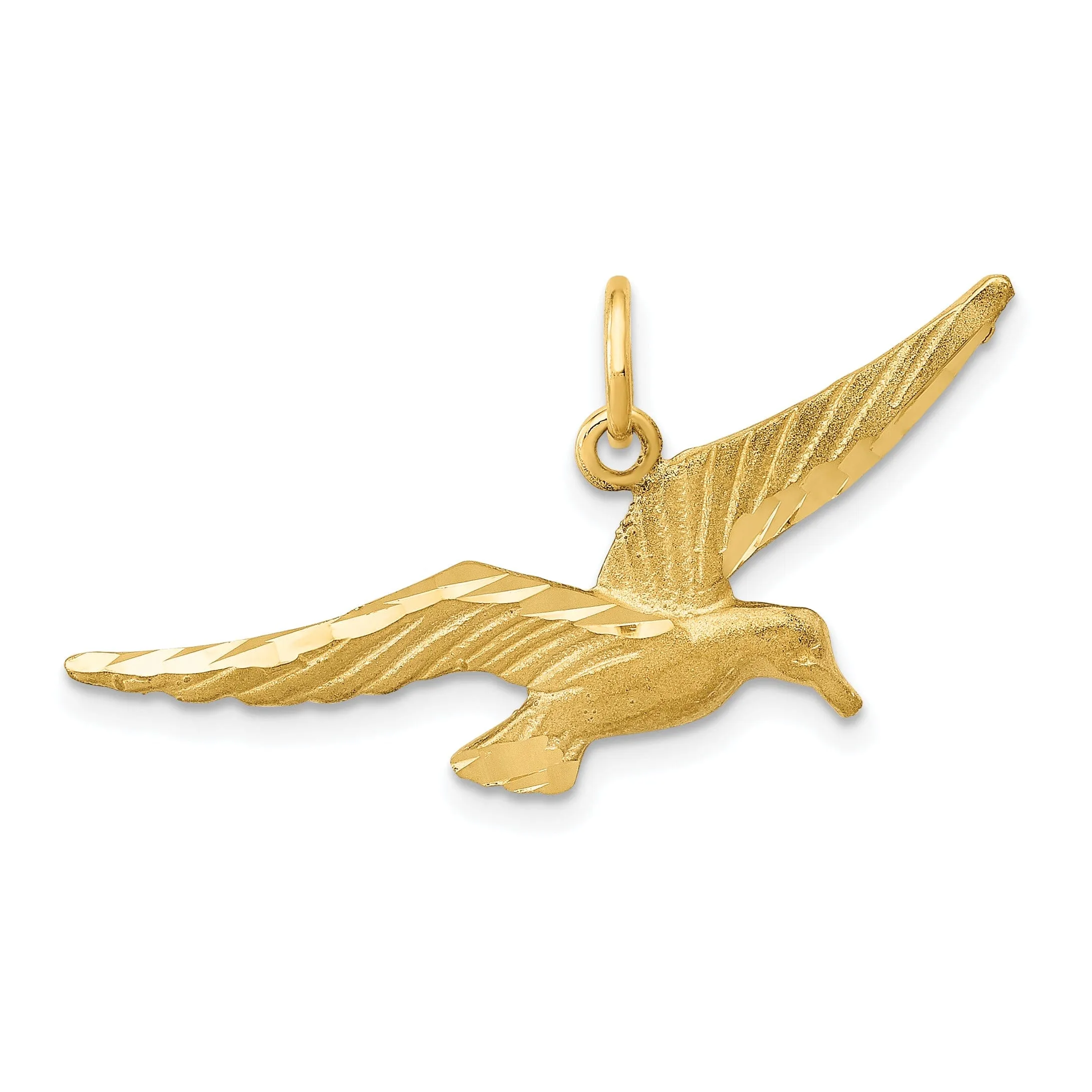 14k Yellow Gold Polished Diamond Cut Finish Seagull in Flight Charm Pendant