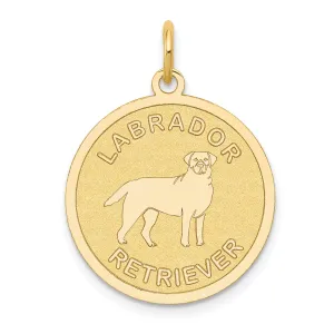 14k Yellow Gold Polished Finish Flat Back Labrador Retriever Dog Engravable Disc Round Shape Charm Pendant