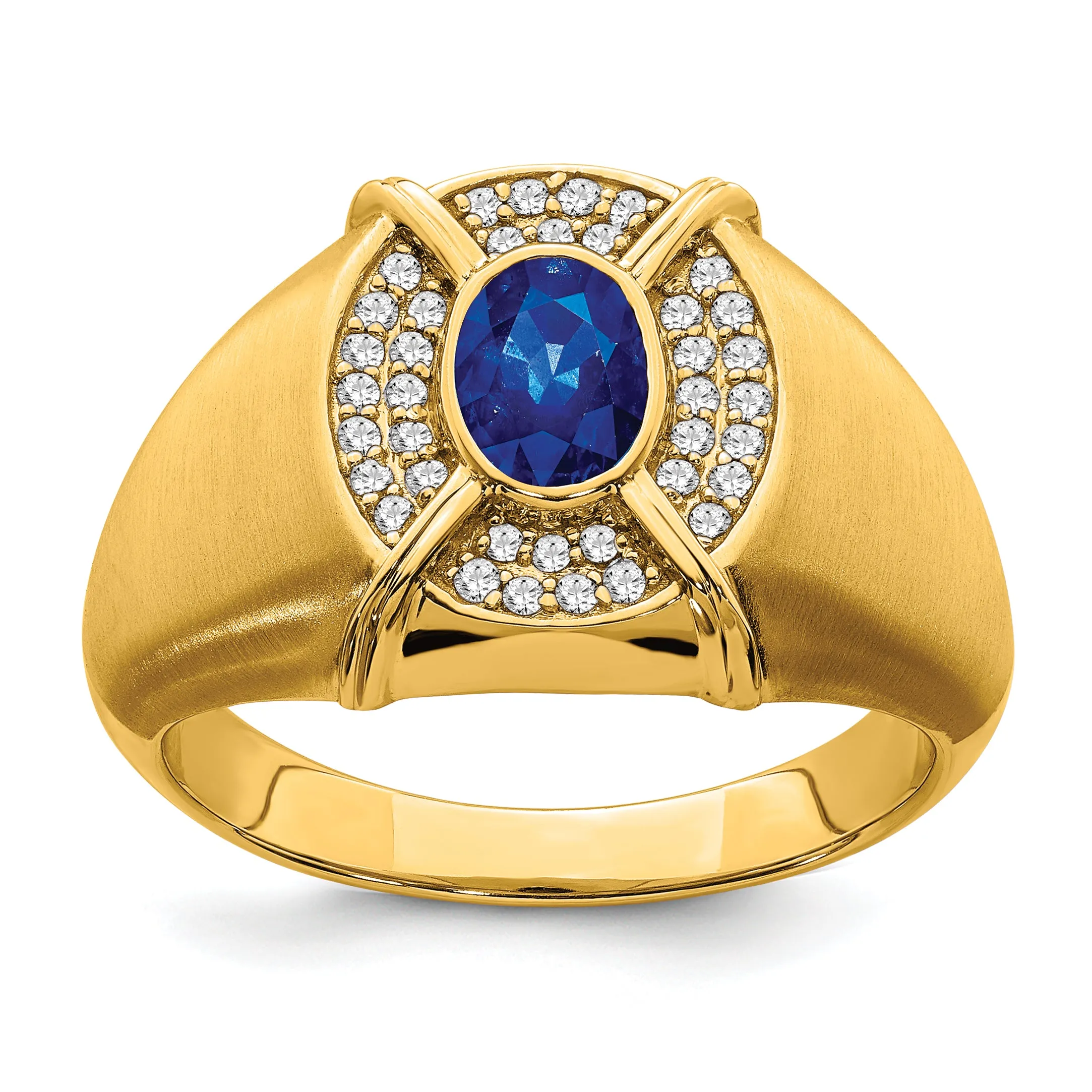 14k Yellow Gold Sapphire and Diamond Men's Ring