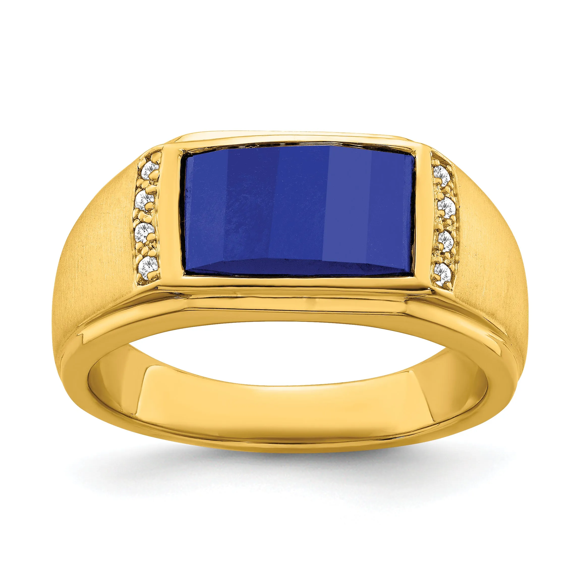 14k Yellow Gold Sapphire and Diamond Men's Ring