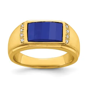 14k Yellow Gold Sapphire and Diamond Men's Ring