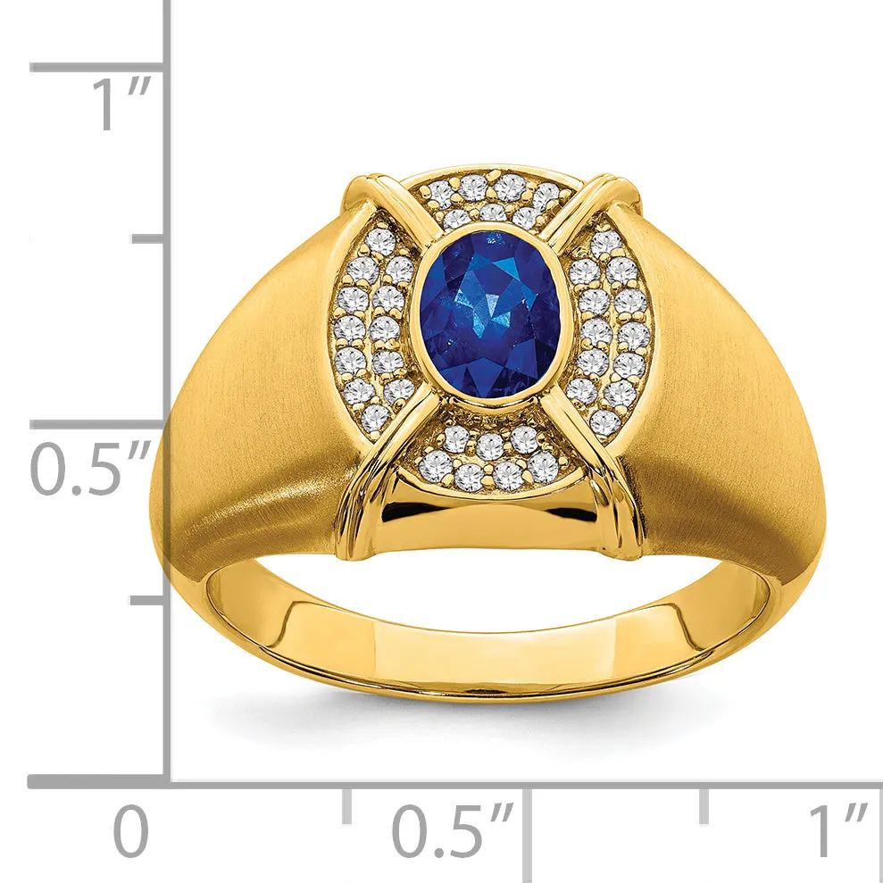 14k Yellow Gold Sapphire and Diamond Men's Ring