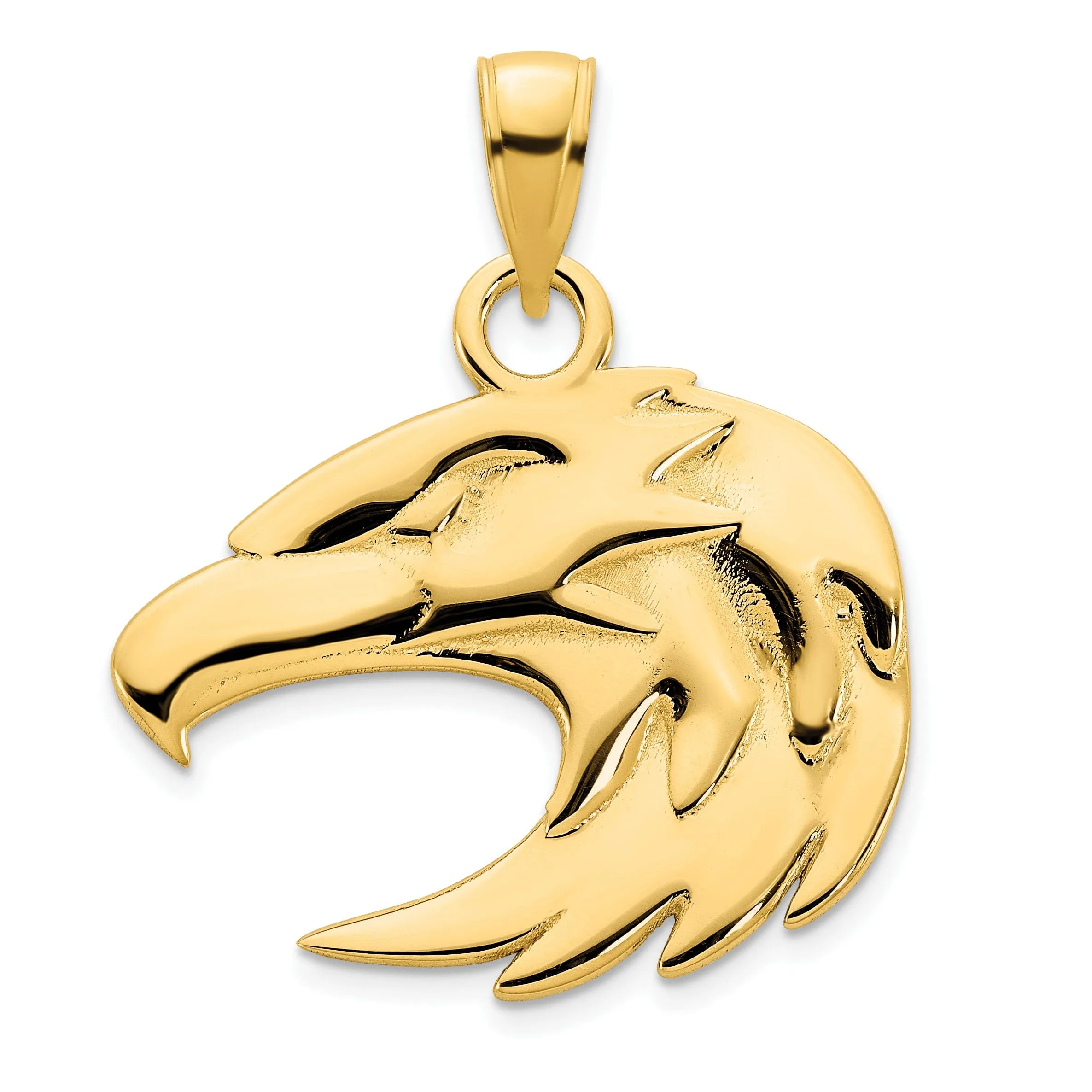 14k Yellow Gold Solid Polished Texture Finish Eagle Head Unisex Charm Pendant