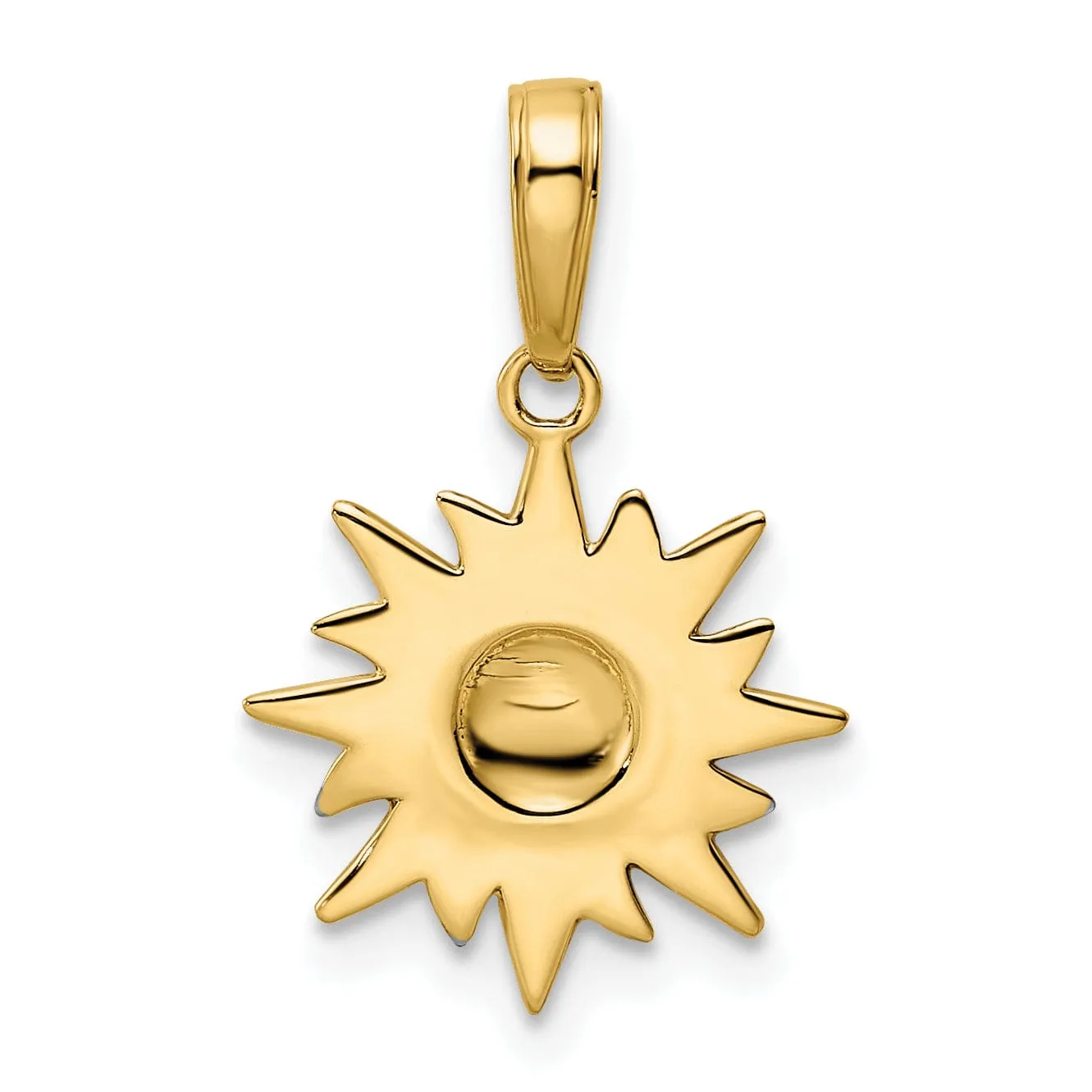 14k Yellow Gold White Rhodium Open Back Solid Diamond Cut Polished Finish Sun Charm Pendant