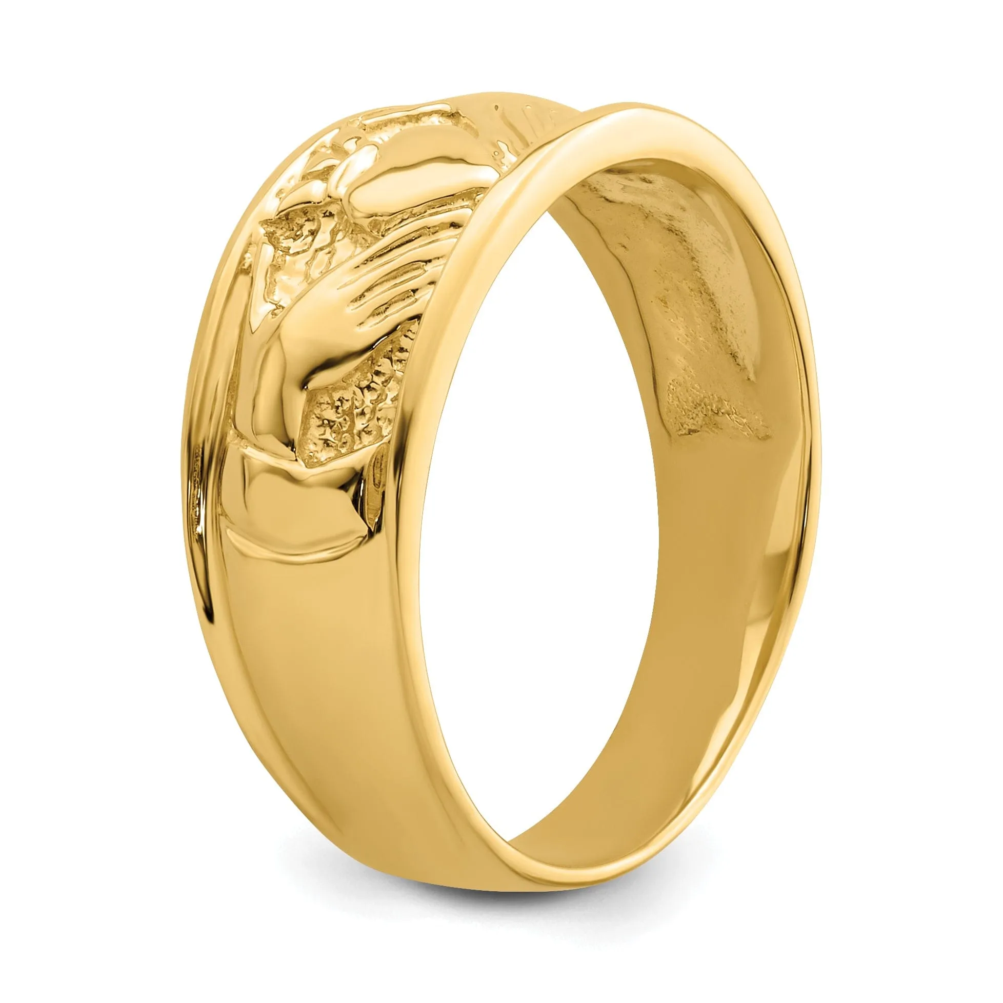 14kt polished yellow gold ladies claddagh ring