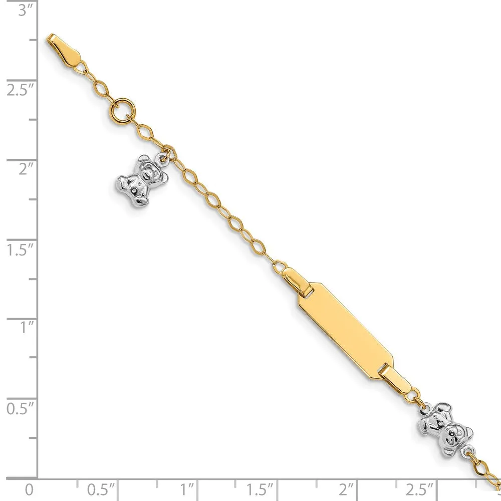 14KT Two-Tone 5.5-inch Children's Teddy Bear ID Bracelet w/.5-inch Extender