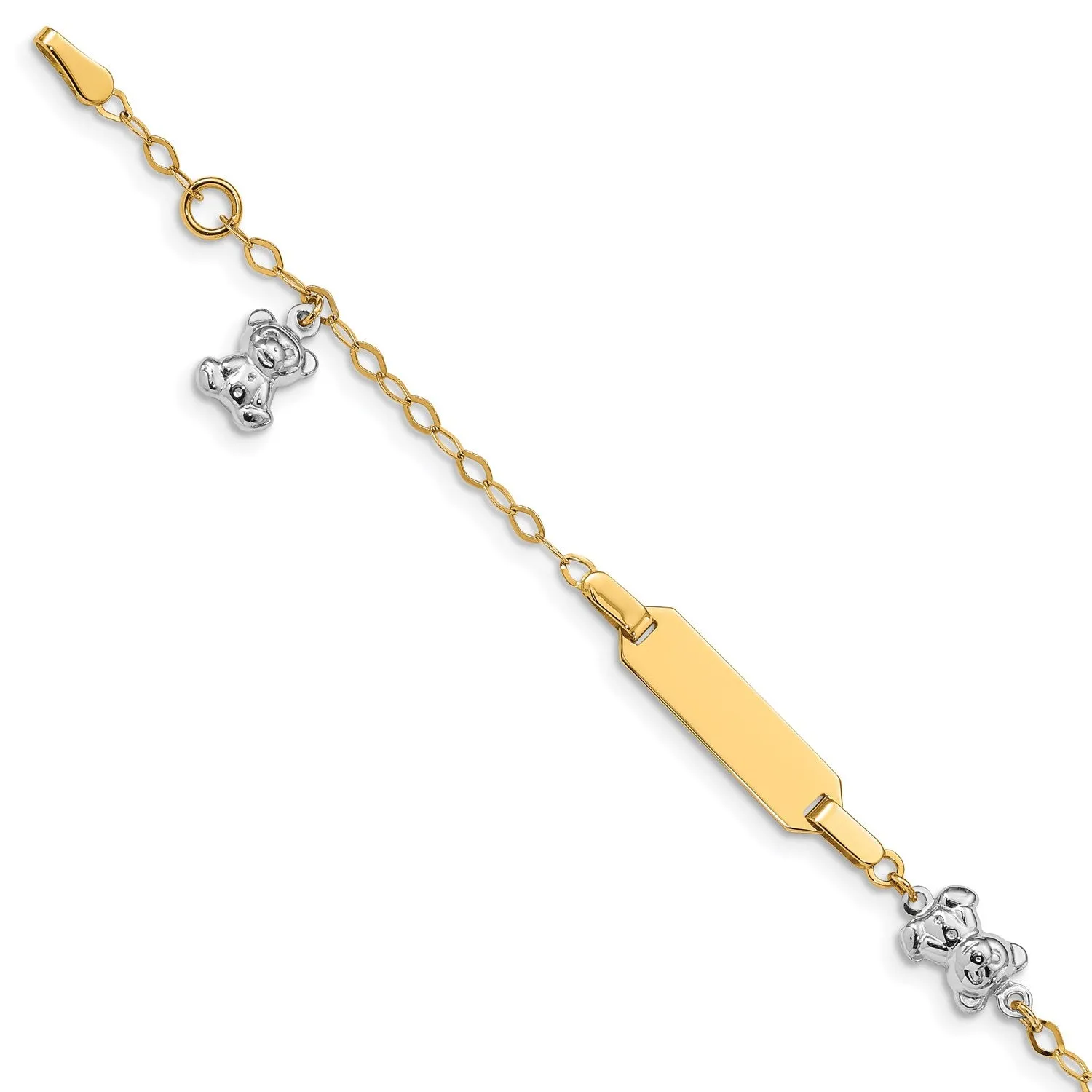 14KT Two-Tone 5.5-inch Children's Teddy Bear ID Bracelet w/.5-inch Extender