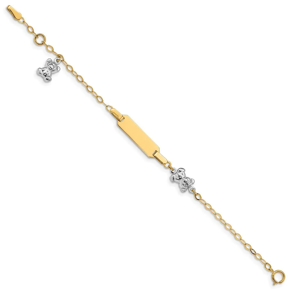 14KT Two-Tone 5.5-inch Children's Teddy Bear ID Bracelet w/.5-inch Extender