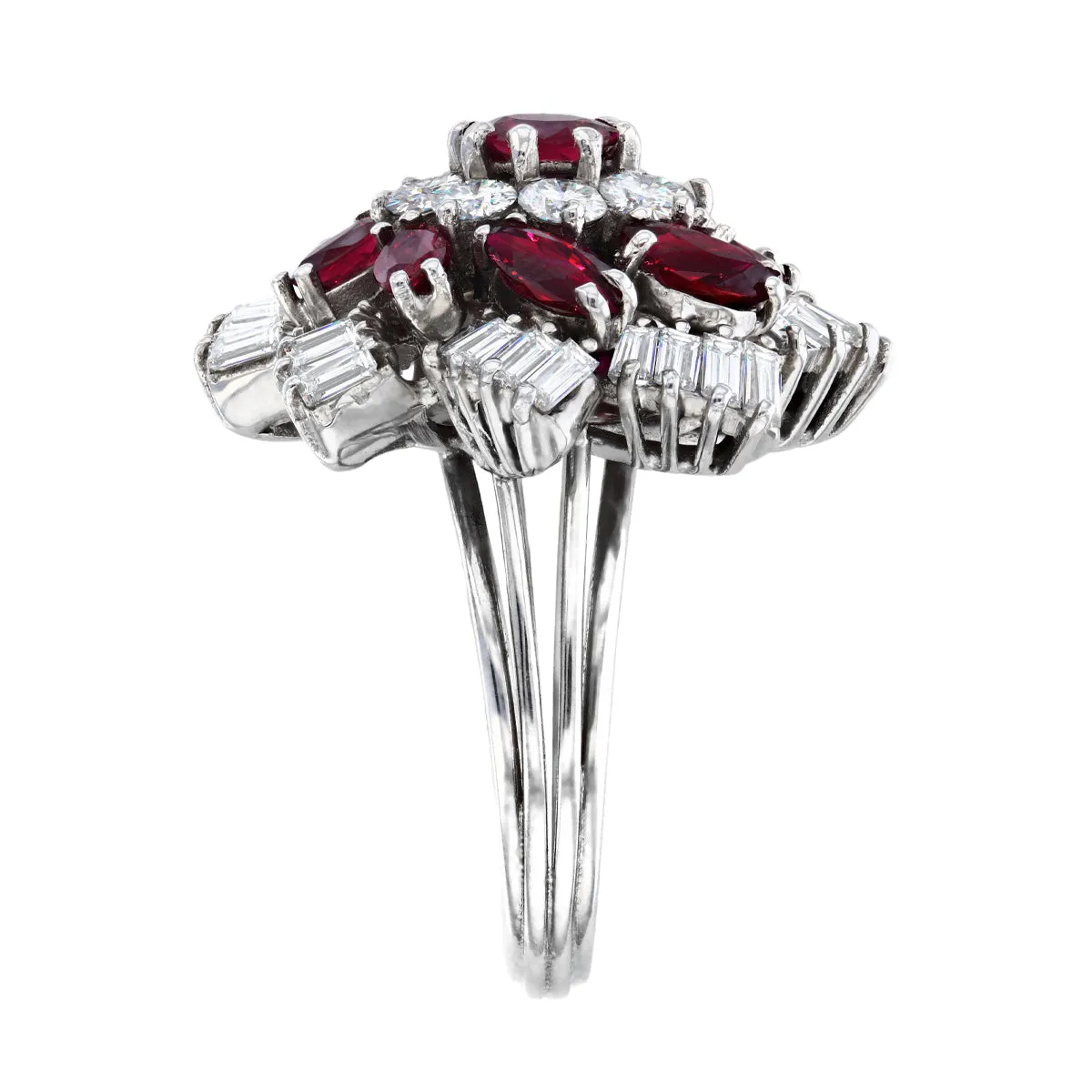 1.53ct Ruby and Mixed Cut Diamond Floral Cluster Ring | Pre-Loved | Platinum