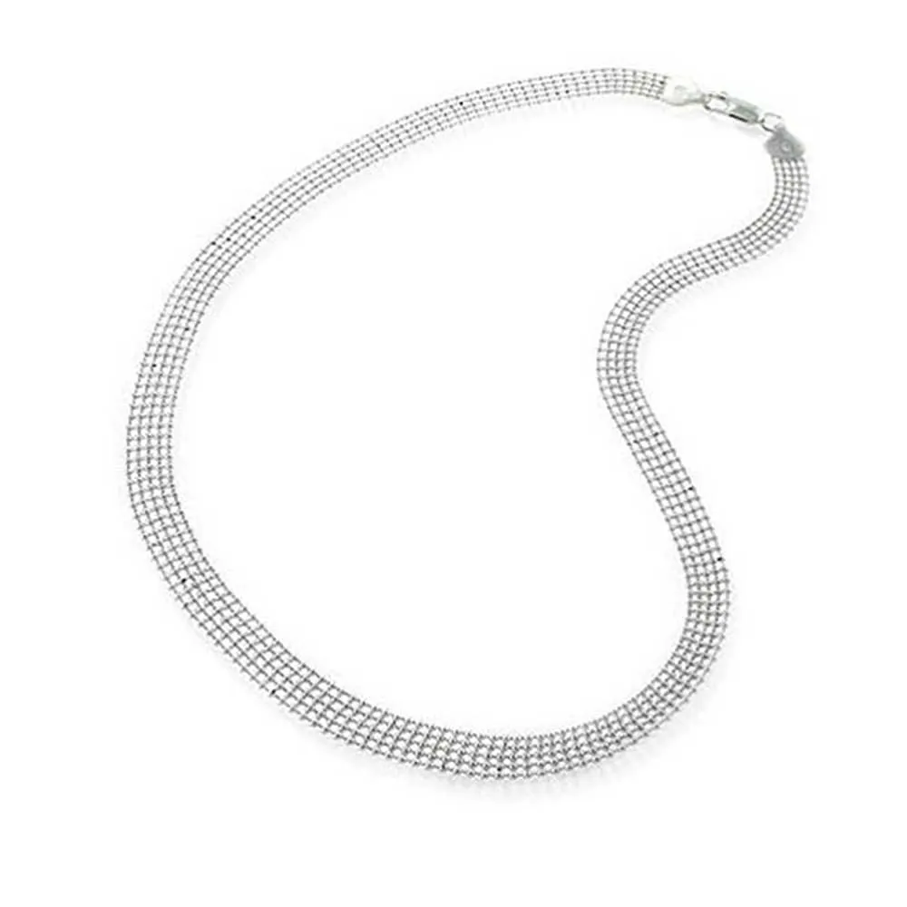 16" Mesh Five Row Shot Bead Collar Necklace Sterling Silver Made in Italy