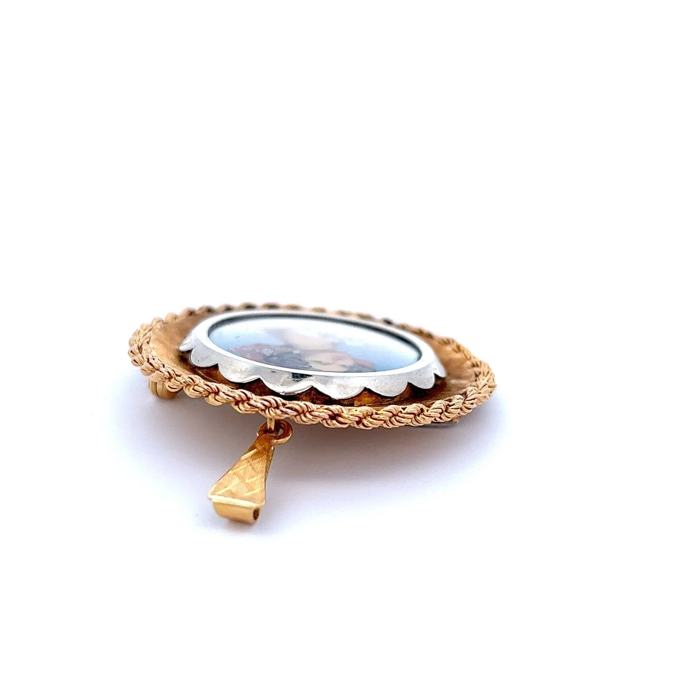 18ct Yellow Gold & Diamond Painted Pendant/Brooch