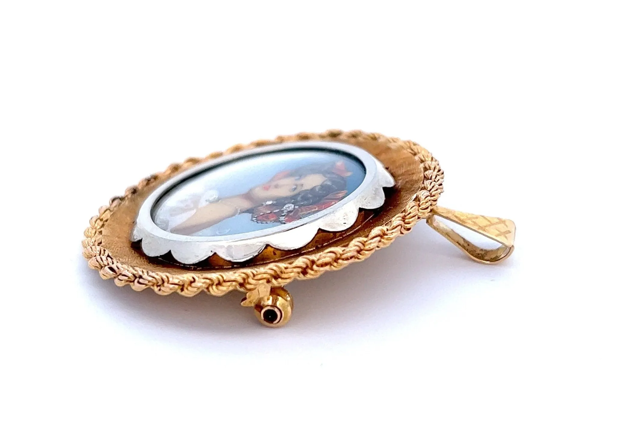 18ct Yellow Gold & Diamond Painted Pendant/Brooch