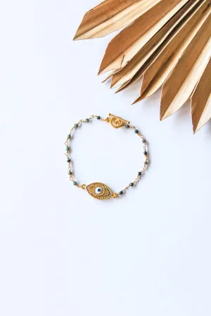 18K Toggle Malachite Evil Eye Bracelet