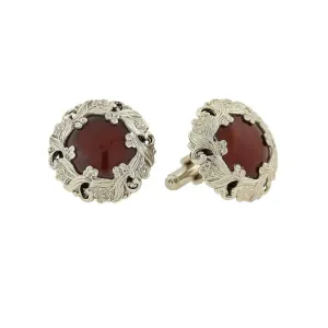 1928 Jewelry Brick Red Stone Floral Frame Cufflinks