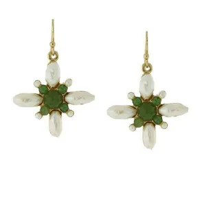 1928 Jewelry Faux Pearl And Gemstone Green Stone Drop Earrings