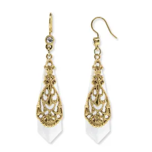 1928 Jewelry Filigree Over Clear Faceted Crystal Drop Earrings