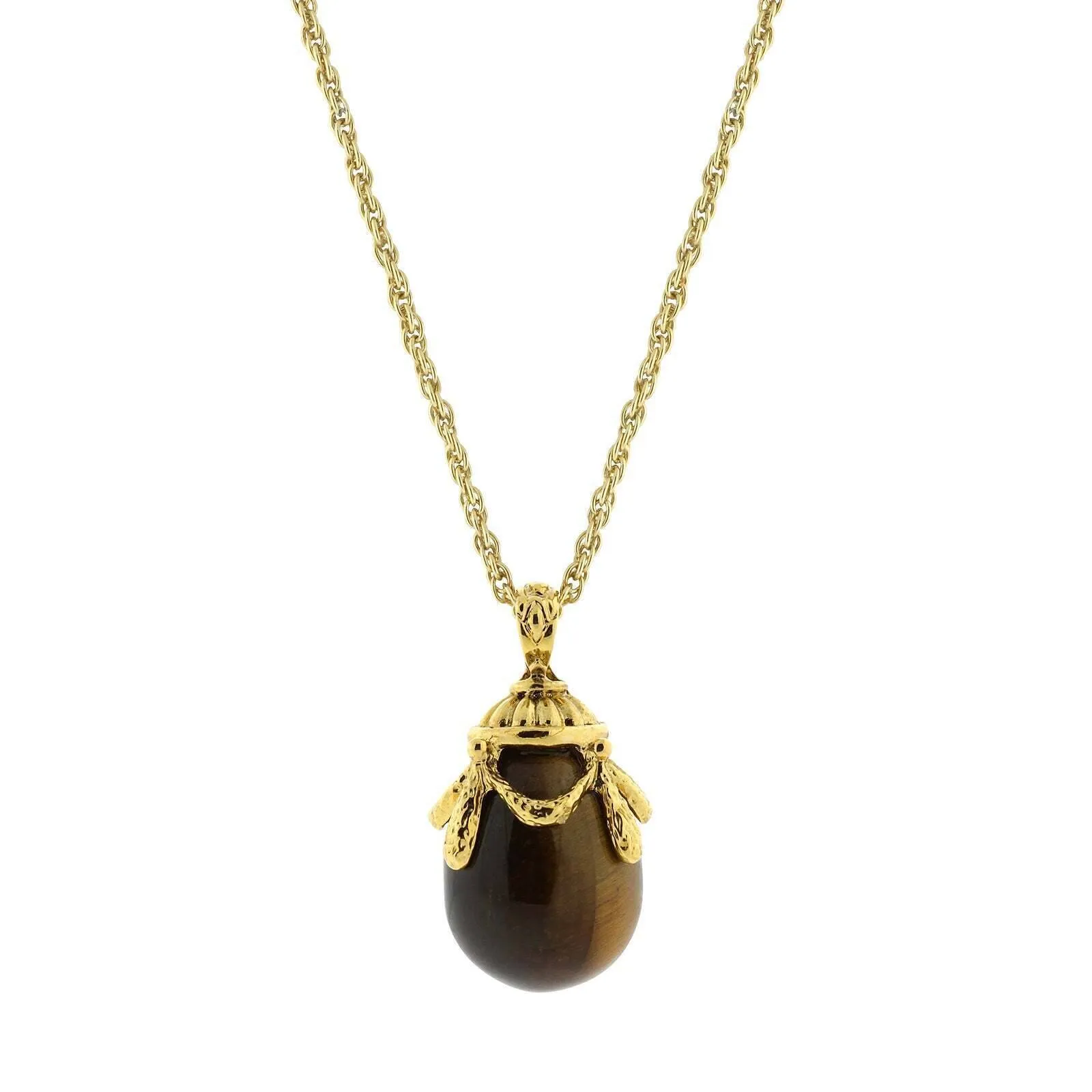 1928 Jewelry Gemstone Egg Pendant Necklace 30"