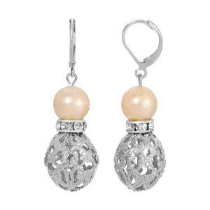 1928 Jewelry Rosabella Light Peach Faux Pearl Filigree Puff Bead Drop Earrings