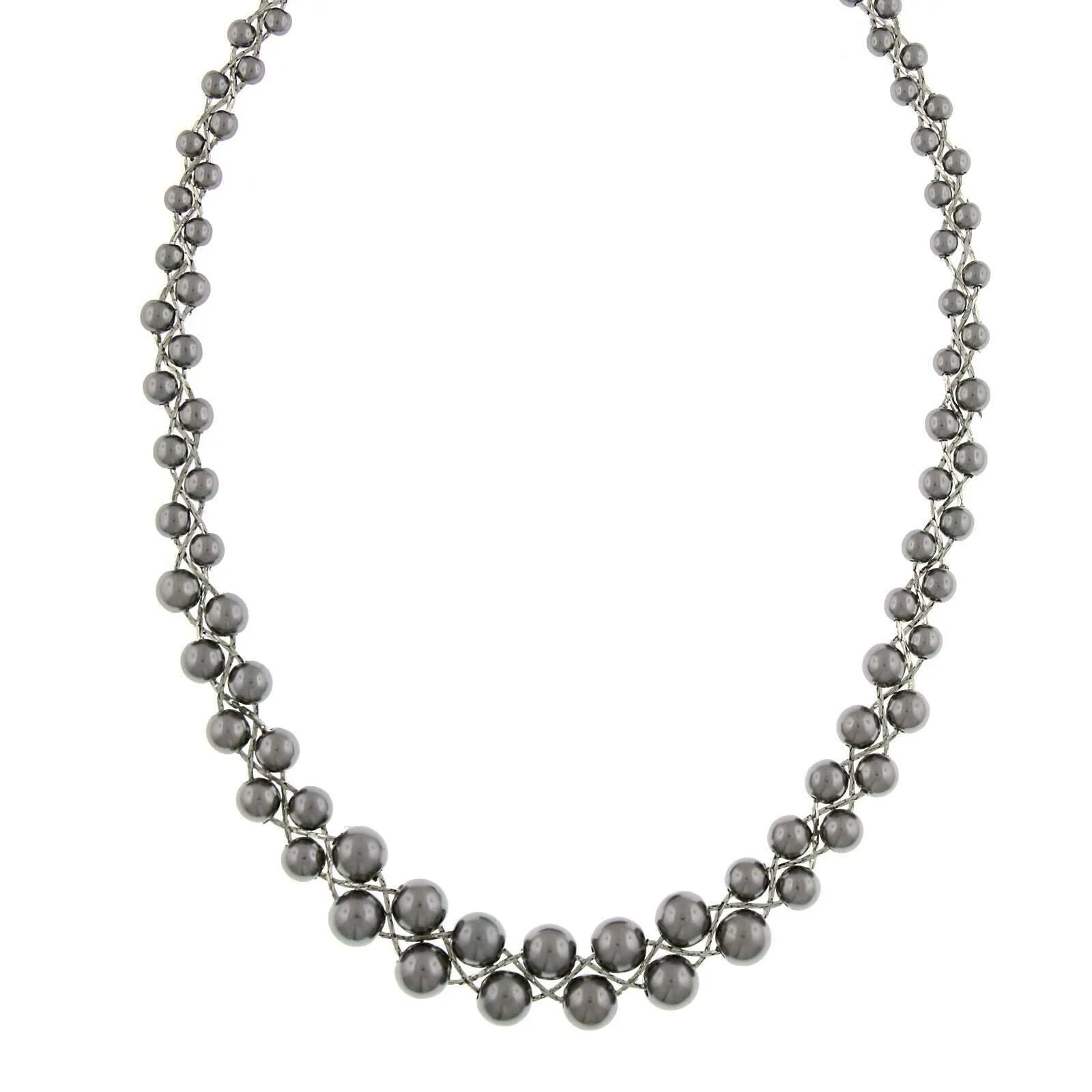 1928 Jewelry Round Intertwined Tahitian Grey Faux Pearl Strand Necklace 18"   3" Extender