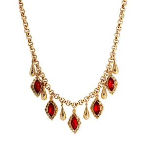 1928 Jewelry Siam Red Ruby Crystal & Vine Teardrop Necklace 16"   3" Extension