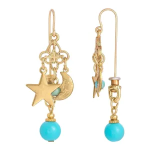 1928 Jewelry Star and Moon Turquoise Bead Drop Earrings