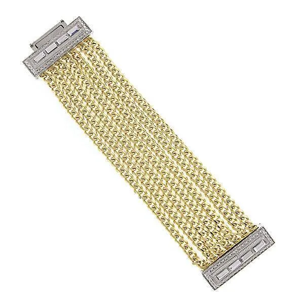 1928 Jewelry Two Tone Crystal Triple Row Chain Magnetic Clasp Bracelet