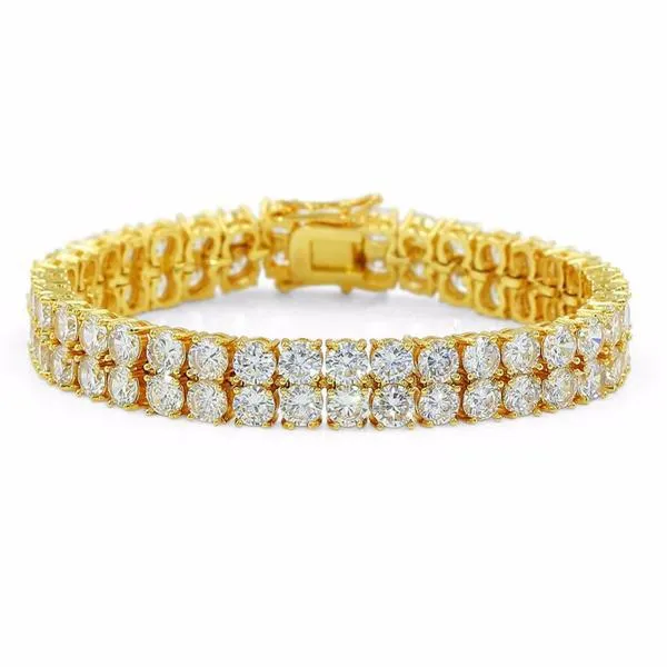 2 Row Iced Out Diamond Tennis Bracelet in Gold