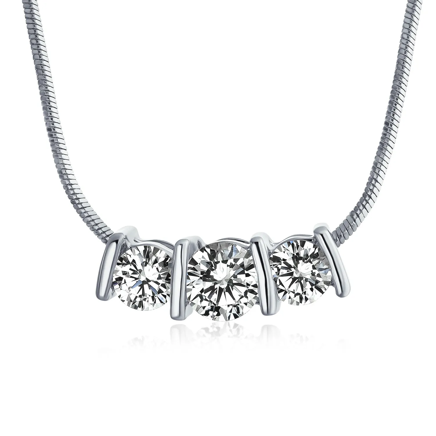 2CT Three Stone Bridal Necklace with Cubic Zirconia CZ Silver Gold Plated